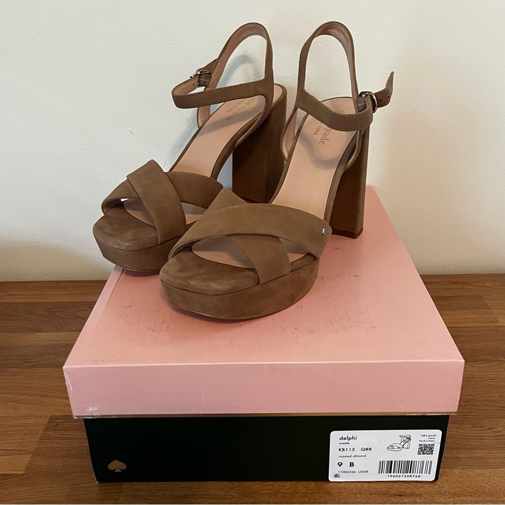 Kate Spade Delphi Suede Heels - Roasted Almond
